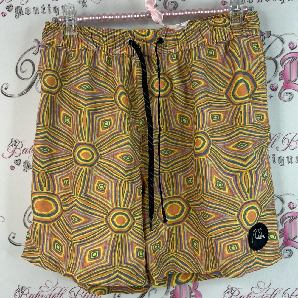Quiksilver shorts swim trunks surf beach psychedelic sun Striped Shorts